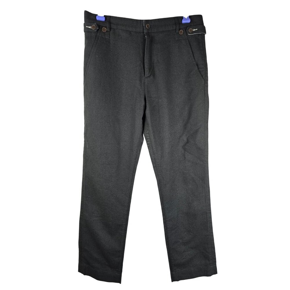 Garbstore Green Wool-Blend Straight-Leg Trousers Dual Button Detail Back Welt Po